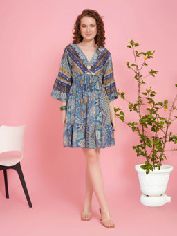 BOHOLYFE - Women Blue Boho Drift Mini Dress