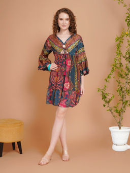 BOHOLYFE - Women Teal Mystic Bloom Mini Dress