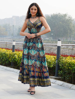 BOHOLYFE - Women Navy Blue Serenity Smocked Maxi Dress