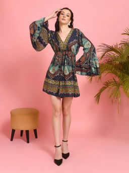 BOHOLYFE - Women Navy Blue Nira Nomadic Muse Mini Dress