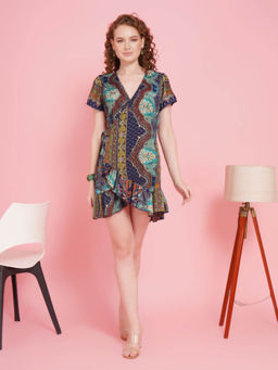 BOHOLYFE - Women Blue Talia Paisley Glow Mini Dress