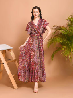 BOHOLYFE - Women PinK Maribel Paisley Maxi Wrap Dress