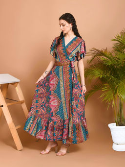 BOHOLYFE - Women Teal Naomi Boheme Wrap Maxi Dress