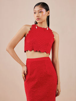 CHANDRIMA - Red Quilted Crop Top