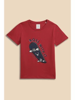 Allen Solly - Boys Red Graphic Printed Crew Neck T-shirt