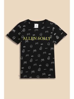 Allen Solly - Boys Black Printed Crew Neck T-shirt