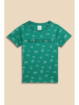 Allen Solly - Boys Green Printed Crew Neck T-shirt