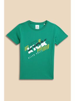 Allen Solly - Boys Green Typography Printed Crew Neck T-shirt
