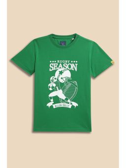 Allen Solly - Boys Green Graphic Printed Crew Neck T-shirt
