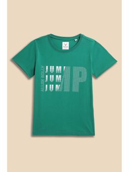 Allen Solly - Boys Green Typography Printed Crew Neck T-shirt
