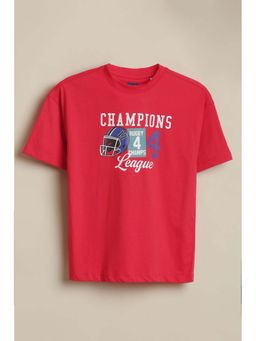 Allen Solly - Boys Red Graphic Printed Crew Neck T-shirt