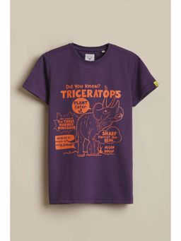 Allen Solly - Boys Purple Typography Printed Crew Neck T-shirt