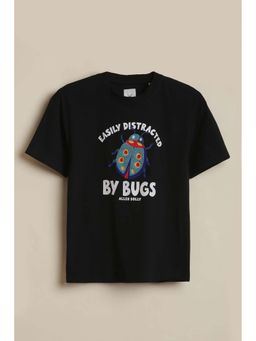Allen Solly - Boys Black Embroidered Crew Neck T-shirt