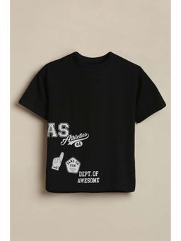 Allen Solly - Boys Black Typography Printed Crew Neck T-shirt