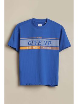 Allen Solly - Boys Blue Typography Printed Crew Neck T-shirt