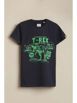 Allen Solly - Boys Navy Blue Graphic Printed Crew Neck T-shirt