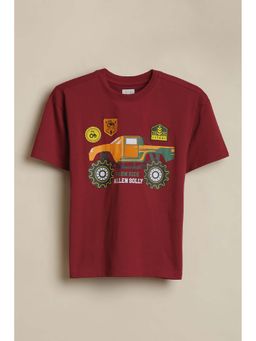 Allen Solly - Boys Maroon Graphic Printed Crew Neck T-shirt