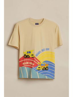 Allen Solly - Boys Beige Graphic Printed Crew Neck T-shirt