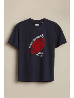 Allen Solly - Boys Navy Blue Graphic Printed Crew Neck T-shirt