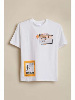 Allen Solly - Boys White Graphic Printed Crew Neck T-shirt