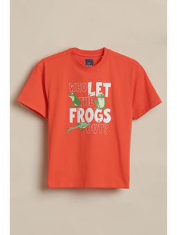 Allen Solly - Boys Orange Graphic Printed Crew Neck T-shirt