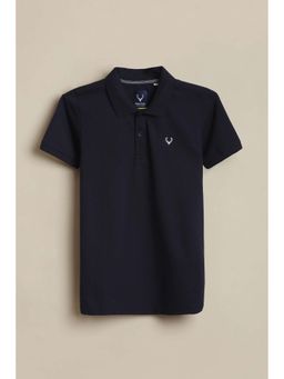 Allen Solly - Boys Navy Blue Solid Polo Neck T-shirt
