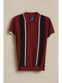 Allen Solly - Boys Maroon Stripes Polo Neck T-shirt