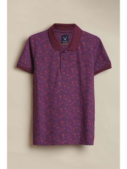 Allen Solly - Boys Purple Floral Printed Polo Neck T-shirt