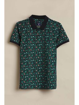 Allen Solly - Boys Black Floral Printed Polo Neck T-shirt