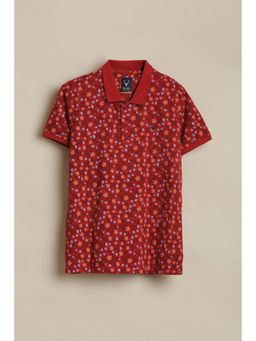 Allen Solly - Boys Red Floral Printed Polo Neck T-shirt