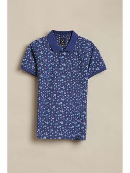 Allen Solly - Boys Navy Blue Floral Printed Polo Neck T-shirt