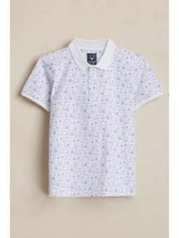 Allen Solly - Boys White Floral Printed Polo Neck T-shirt