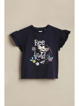 Allen Solly - Girls Navy Blue Graphic Printed Casual T-shirt