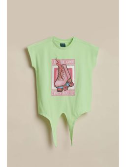 Allen Solly - Girls Green Graphic Printed Casual T-shirt