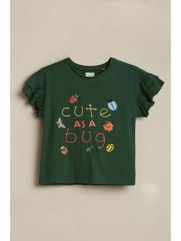 Allen Solly - Girls Green Embroidered Casual T-shirt