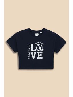 Allen Solly - Girls Navy Blue Graphic Printed Casual T-shirt