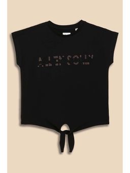 Allen Solly - Girls Black Embellished Casual T-shirt