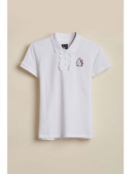 Allen Solly - Girls White Embroidered Casual Polo T-shirt