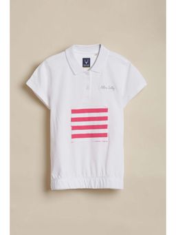 Allen Solly - Girls White Stripes Casual Polo T-shirt