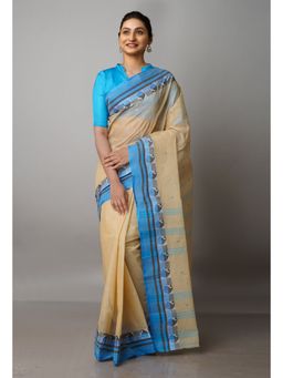 Unnati Silks - Beige Pure Handloom Superfine Bengal Cotton Saree