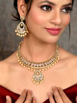 Silvermerc Designs - Gold Plated American Diamond Studded Jewellery Set