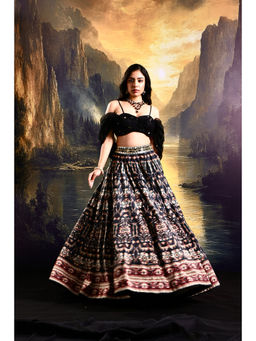 Rashika Sharma - Black Jeeya Lehenga with Draped Attached Blouse (Set of 2)