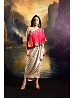 Rashika Sharma - Pink Gulab Cape with Skirt and Inner (Set of 3)