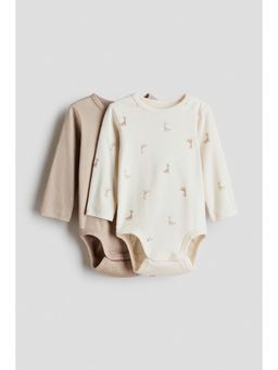 H&M - Unisex Beige 2-Pack Long-Sleeved Bodysuits