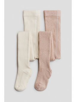 H&M - Girls Beige 2-Pack Rib-Knit Stocking