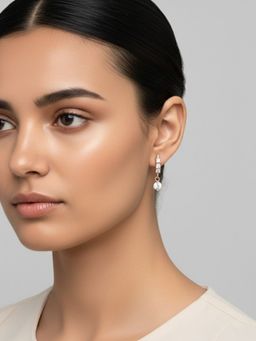 RACHIVA - 925 Sterling White Rose Gold Plated Triple Stone Hoop with Solitaire Drop Earrings
