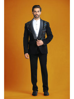 CHAR CHAAND - Obsidian Opulence Intricate Beadwork Tuxedo with Pant (Set of 2)