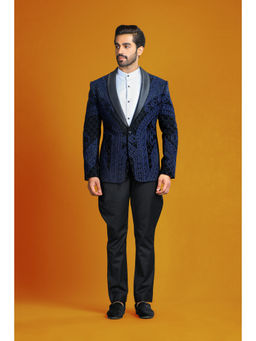 CHAR CHAAND - Midnight Aura Black and Blue with Dori Embroidery Tuxedo with Pant (Set of 2)