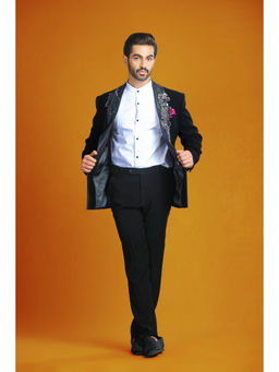 CHAR CHAAND - Midnight Majesty Seahorse Patchwork Tuxedo with Pant (Set of 2)