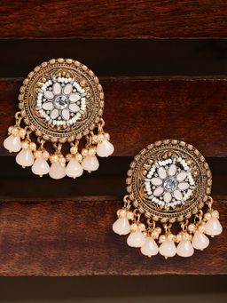 OOMPH - Jewellery Antique Gold Tone Peach Stones with Beads Large Ethnic Drop Earrings